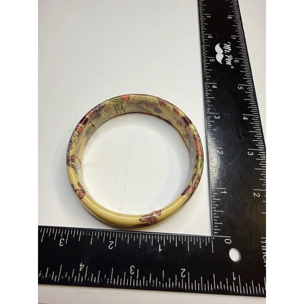 Brandt Design for Balidrome France Floral Fabric Resin Bangle Bracelet Yellow